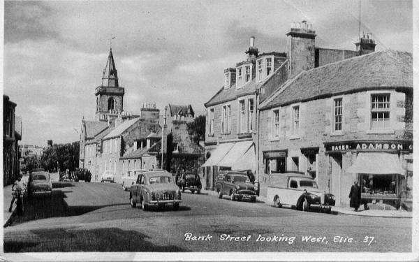 Old picture postcard of Bank Street, Elie